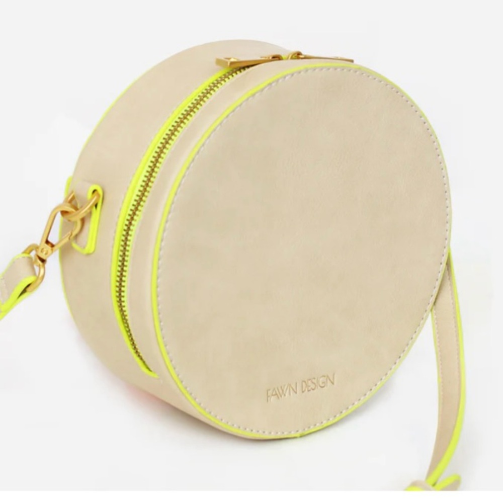FAWN Design The Circle Bag Cream & Neon Yellow Crossbody Purse Vegan Leather EUC